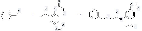 Acetamide,N-(6-acetyl-1,3-benzodioxol-5-yl)-2-chloro- can be used to produce N-(6-acetyl-benzo[1,3]dioxol-5-yl)-2-benzylamino-acetamide by heating
